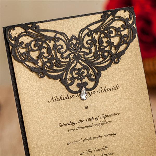 Traditional black and brown laser cut Wedding Invitation LC024 - Hibrides