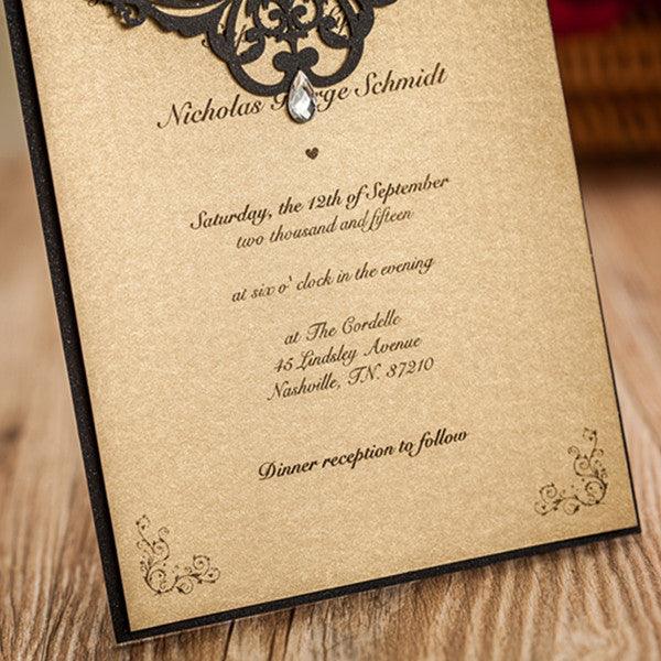 Traditional black and brown laser cut Wedding Invitation LC024 - Hibrides
