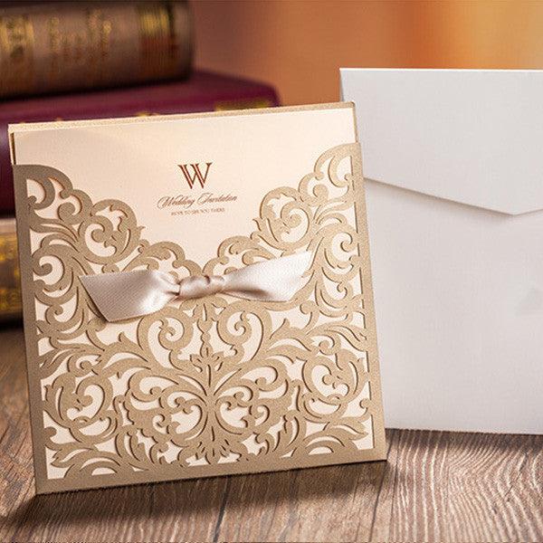 Traditional gold laser cut Wedding Invitation with amazing details LC003 - Hibrides