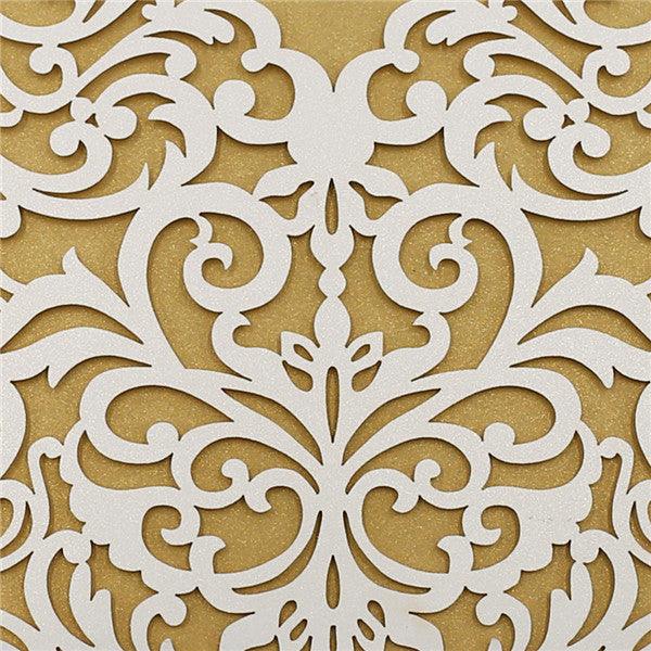 Traditional white laser cut pocket wedding invites with gold inner cards LC051 - Hibrides