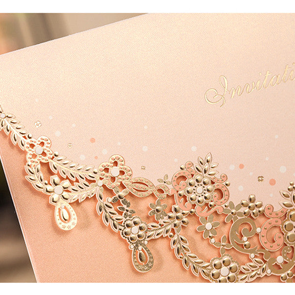 Trendy nude pink laser cut Wedding Invitation with ins style LC076 - Hibrides