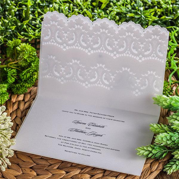 Unique white lace laser cut Wedding Invitation LC031 - Hibrides