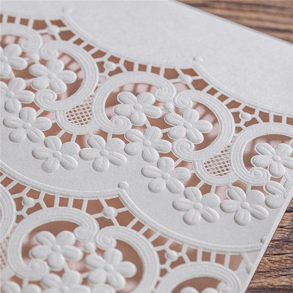 Unique white lace laser cut Wedding Invitation LC031 - Hibrides