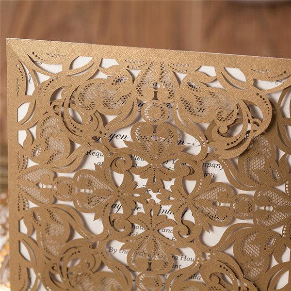Vintage brown laser cut folded Wedding Invitation LC019 - Hibrides