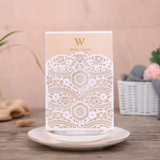 White Flower Detailed Laser Cut Wedding Invitations Lcz102 - Hibrides