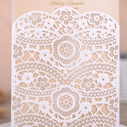 White Flower Detailed Laser Cut Wedding Invitations Lcz102 - Hibrides