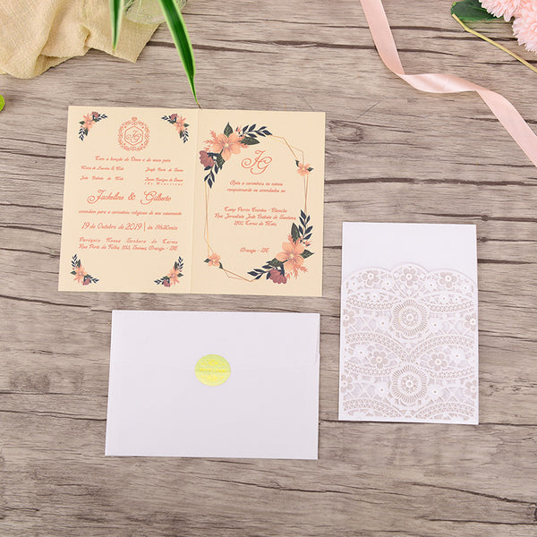 White Flower Detailed Laser Cut Wedding Invitations Lcz102 - Hibrides
