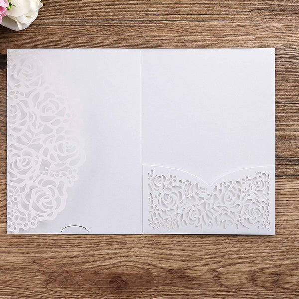 White Laser Cut Wedding Invitation Cards with Envelopes Ribbons for Your Wedding Lcp019 - Hibrides