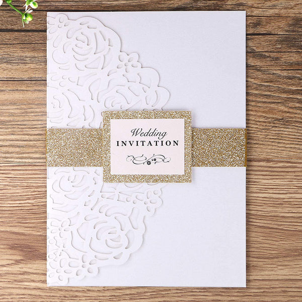 White Laser Cut Wedding Invitation Cards with Envelopes Ribbons for Your Wedding Lcp019 - Hibrides