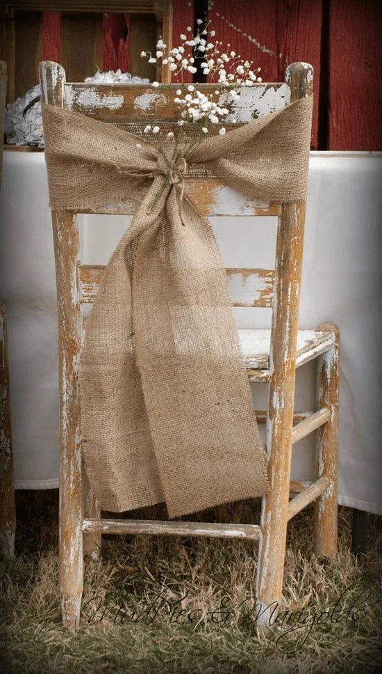 thumbnail image 2 of 100 Pack Natural Jute Burlap Chair Sashes With Square Ends - Rustic Wedding & Event Decor By Elena Linens 2 of 3