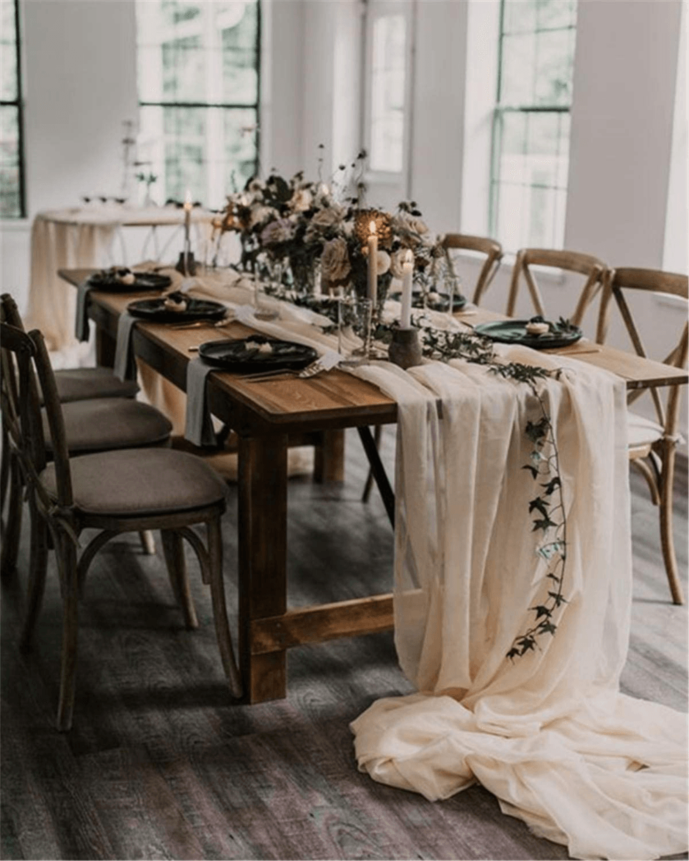 2pcs Ivory Chiffon Table Runner 27x120 Inches Rustic Wedding Runner - Hibrides