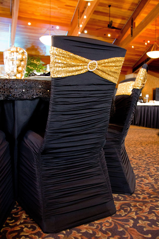 25PCS Chair Sashes Sequin Stretchy Spandex Bands for Wedding Reception - Hibrides