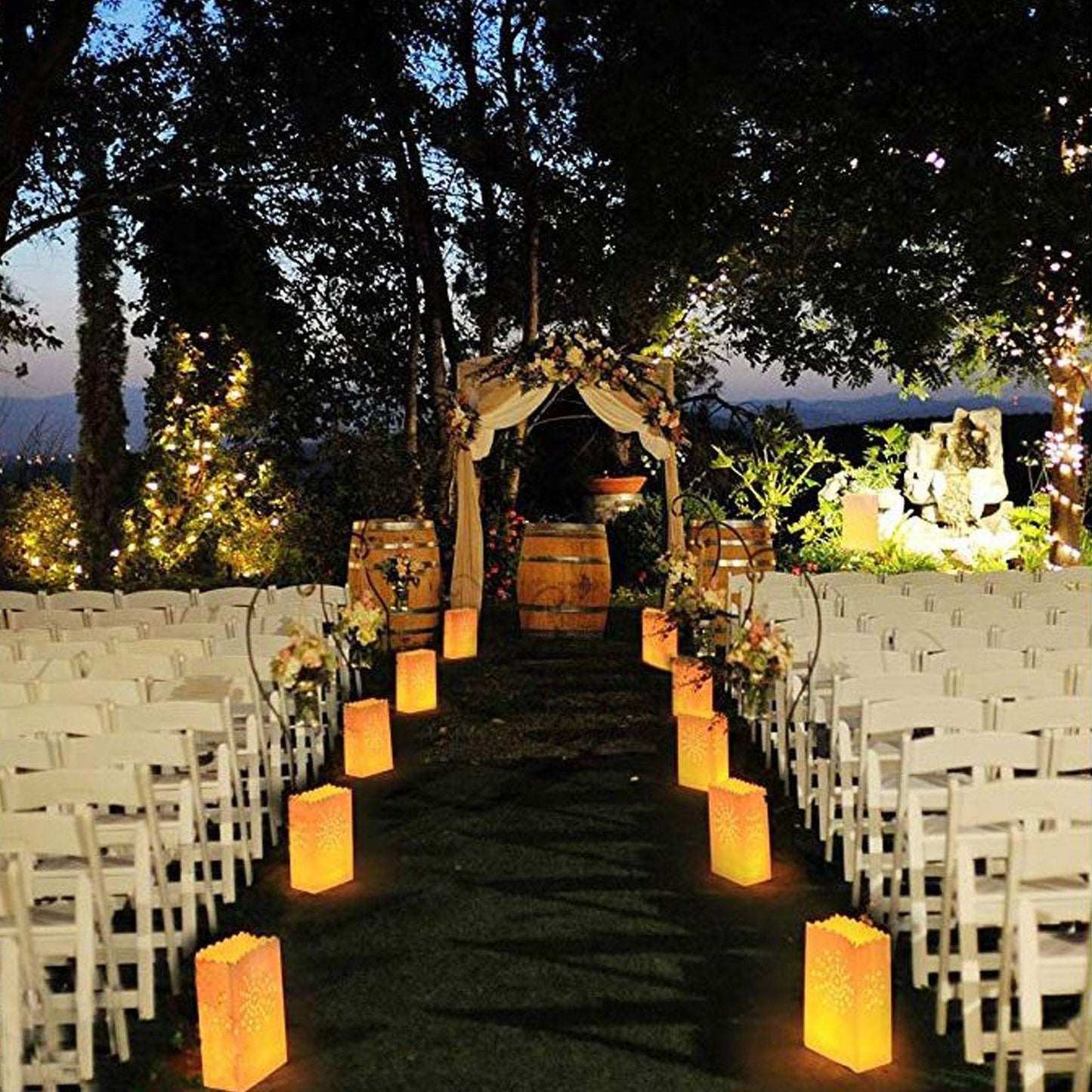 50pcs LED Luminary White Paper Bags with Lights for Wedding Decorations - Hibrides